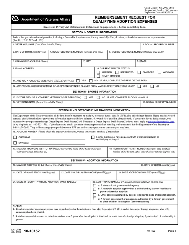 Page 1 of form 10-10152