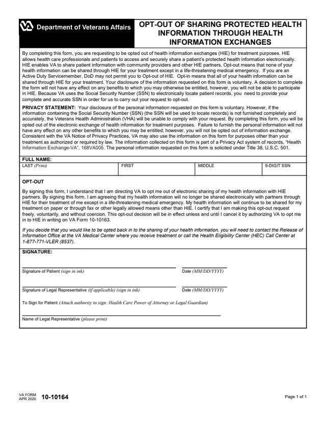 Page 1 of form 10-10164