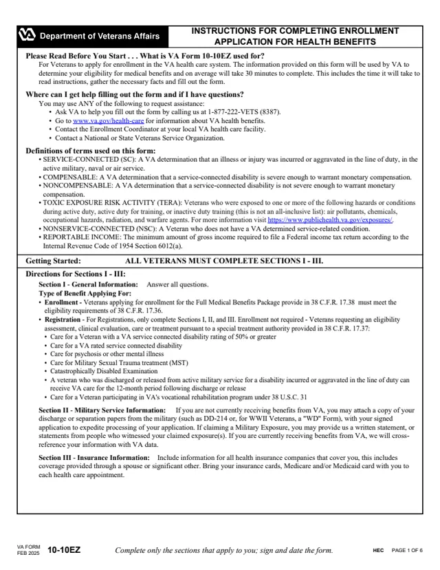 Page 1 of form 10-10EZ
