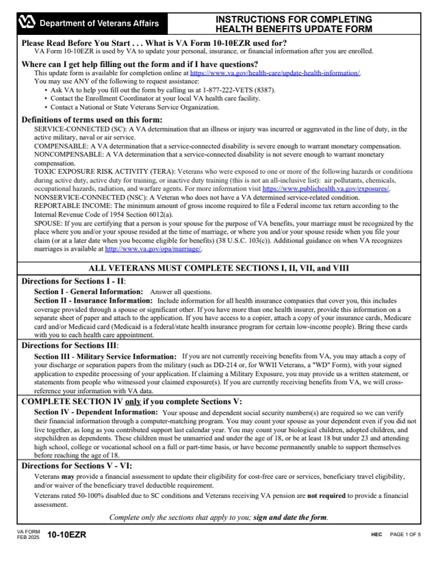 Page 1 of form 10-10EZR