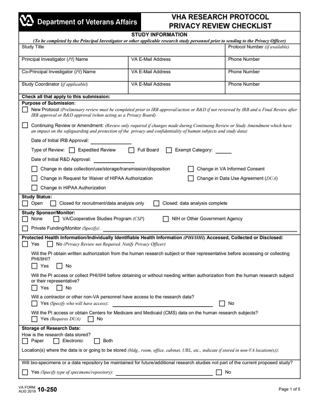 Page 1 of form 10-250