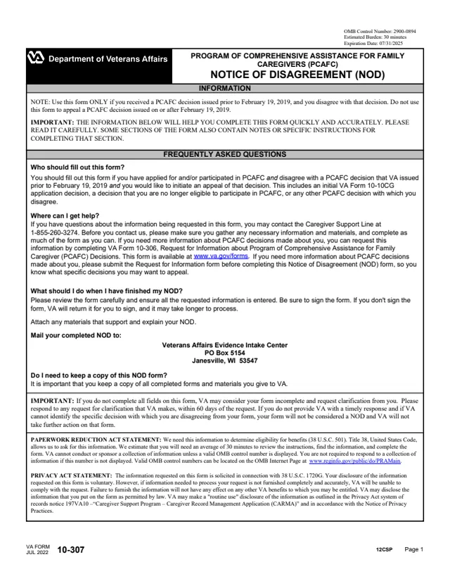 Page 1 of form 10-307
