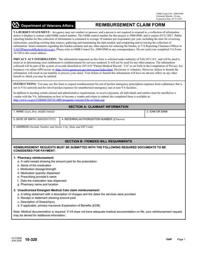 Page 1 of form 10-320