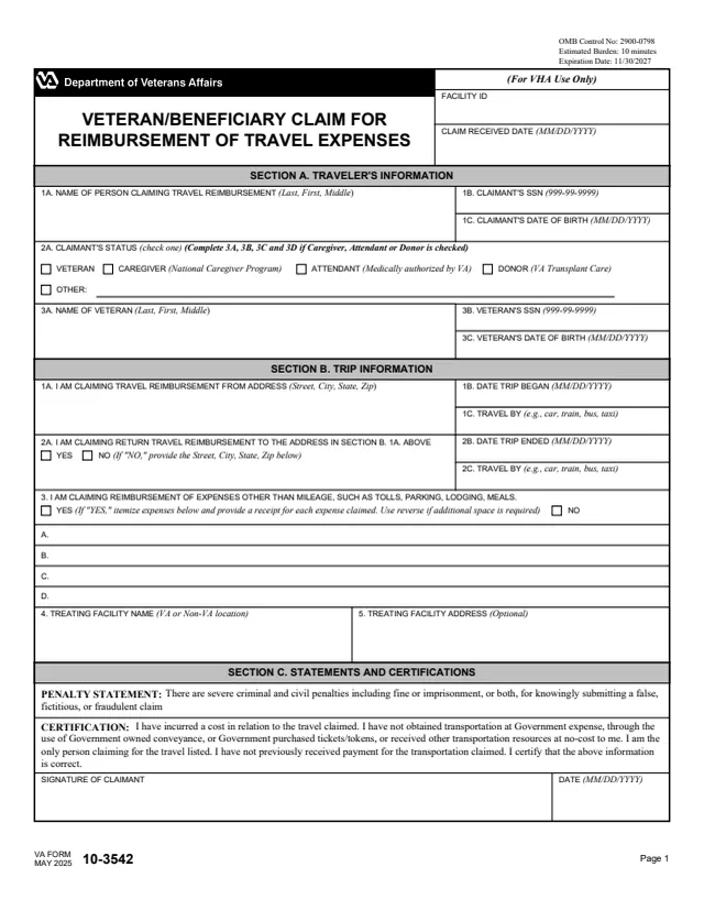 Page 1 of form 10-3542