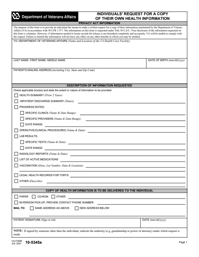 Page 1 of form 10-5345a