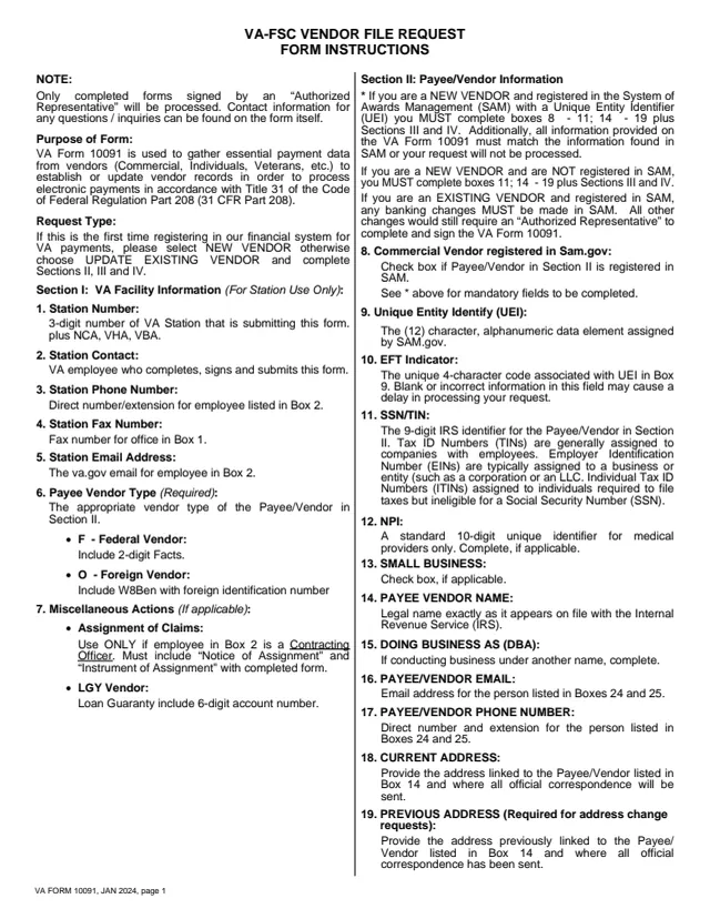 Page 1 of form VA10091
