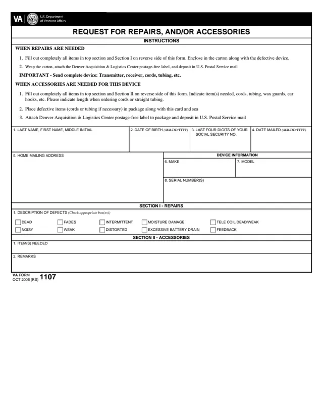 Page 1 of form VA1107