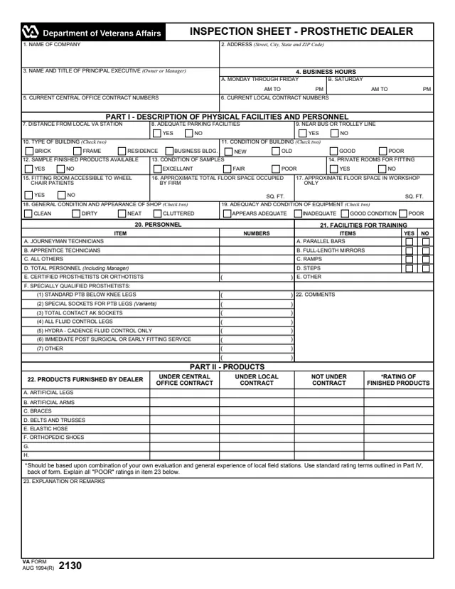 Page 1 of form VA2130