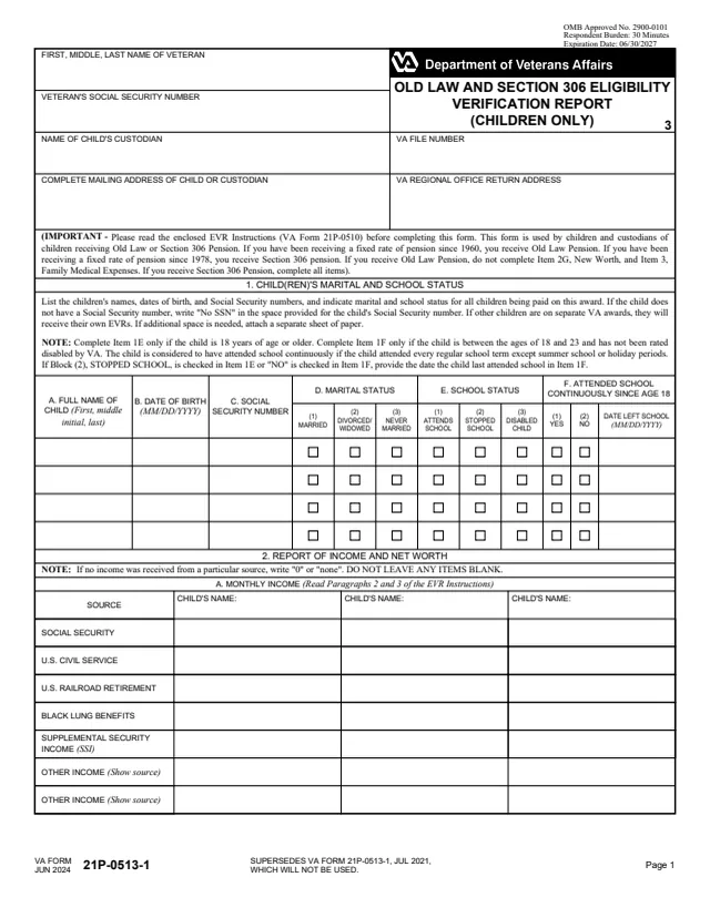 Page 1 of form 21P-0513-1