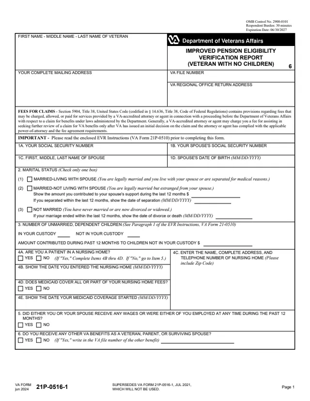 Page 1 of form 21P-0516-1