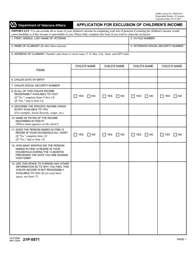 Page 1 of form 21P-0571