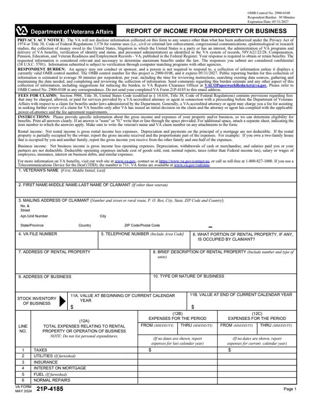 Page 1 of form 21P-4185