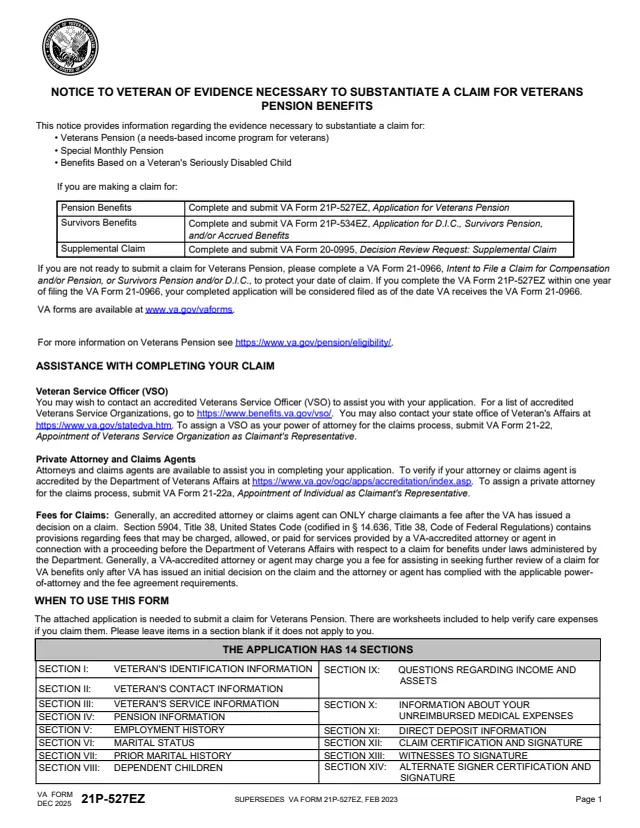 Page 1 of form 21P-527EZ