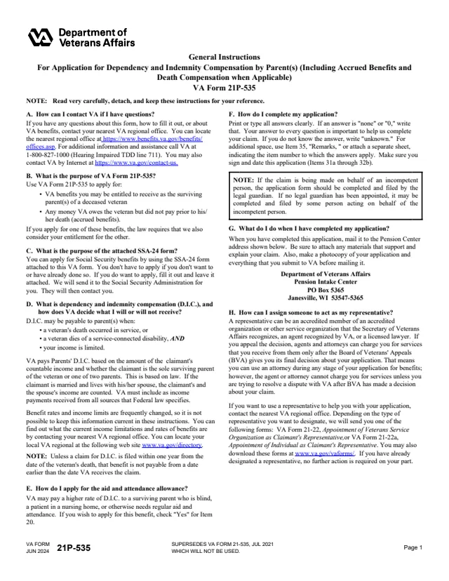 Page 1 of form 21P-535