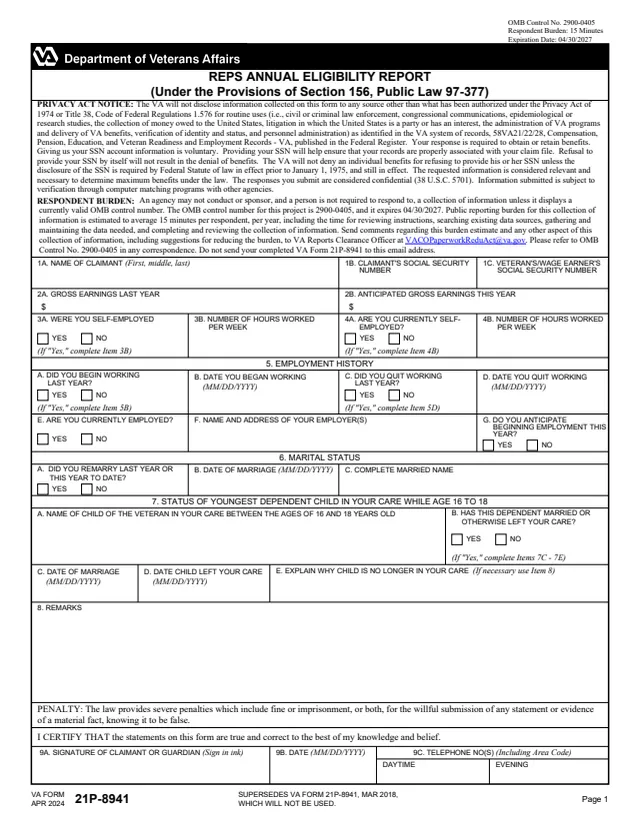 Page 1 of form 21P-8941