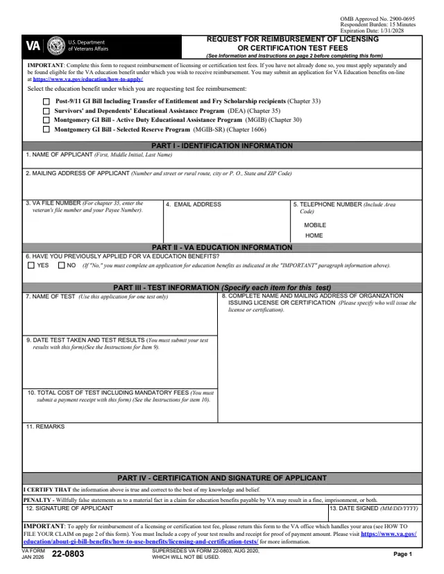Page 1 of form 22-0803