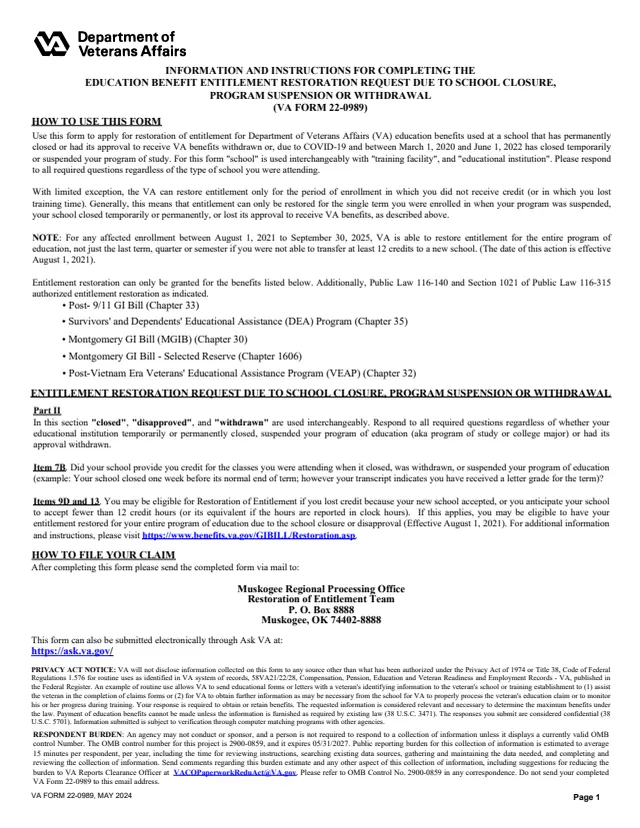 Page 1 of form 22-0989