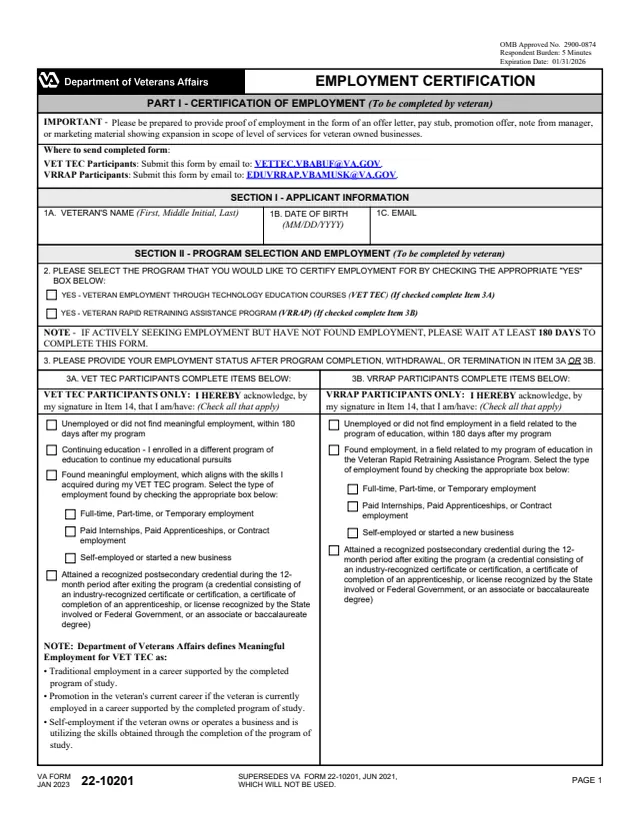 Page 1 of form 22-10201