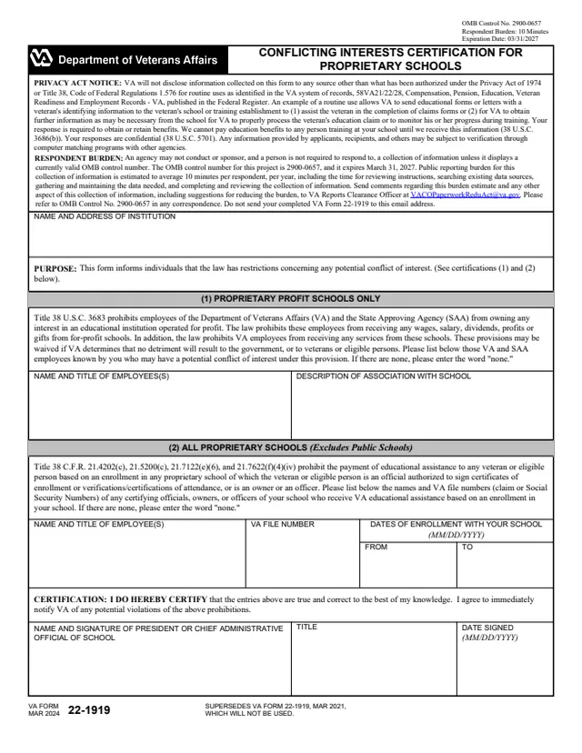 Page 1 of form 22-1919