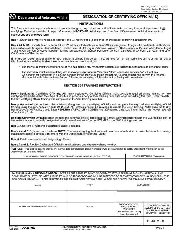 Page 1 of form 22-8794