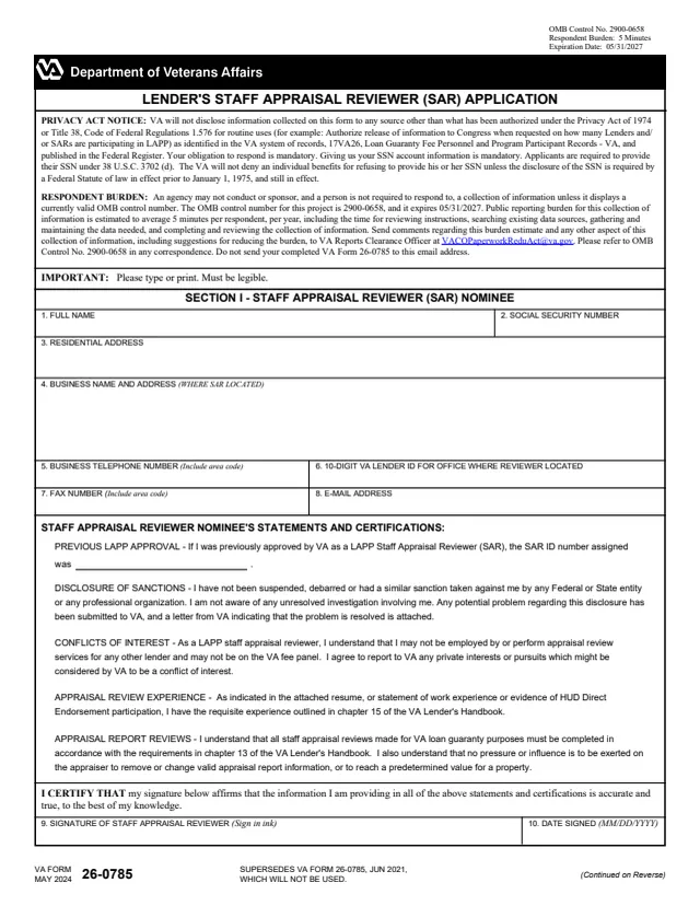 Page 1 of form 26-0785
