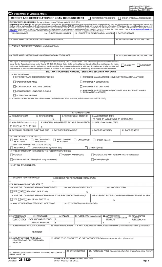 Page 1 of form 26-1820