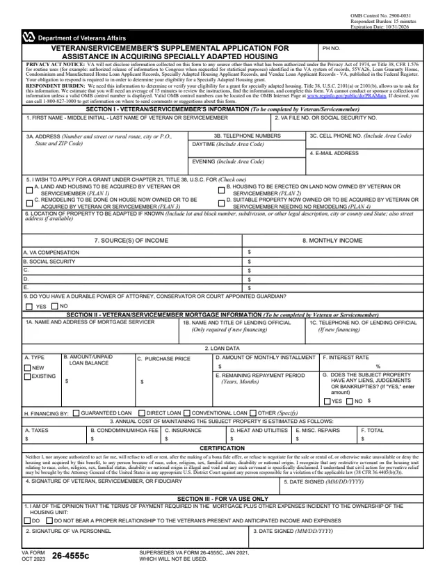 Page 1 of form 26-4555c