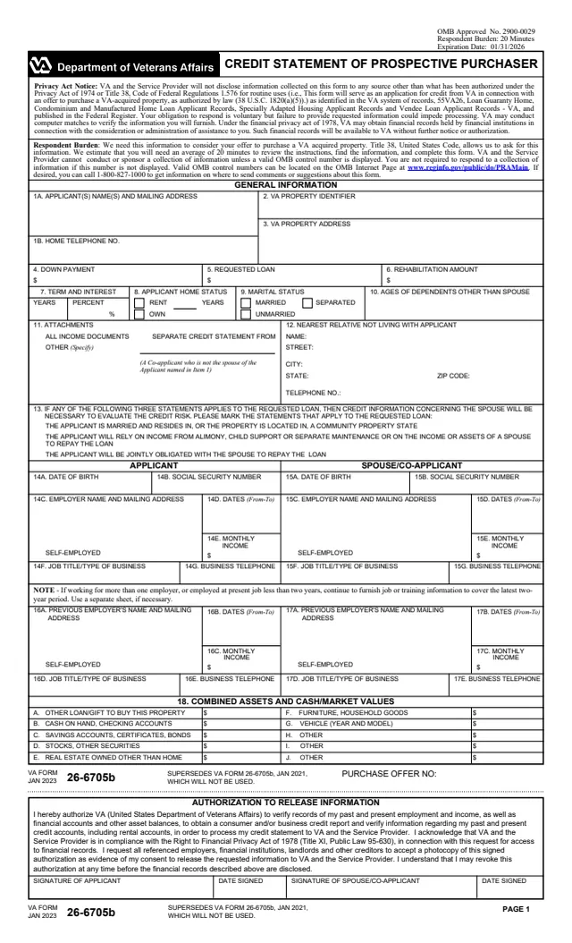 Page 1 of form 26-6705b