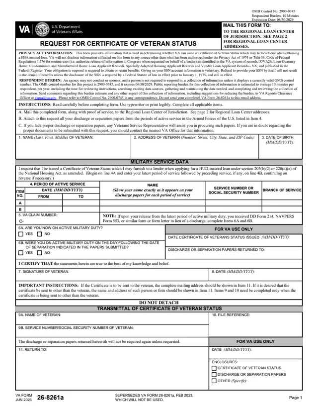 Page 1 of form 26-8261a
