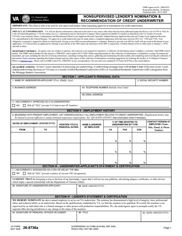 Page 1 of form 26-8736a