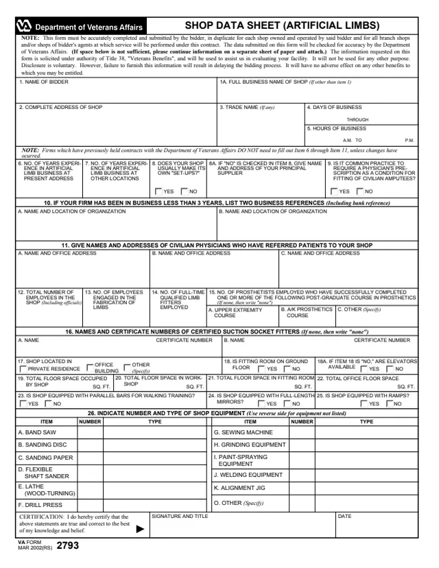 Page 1 of form VA2793