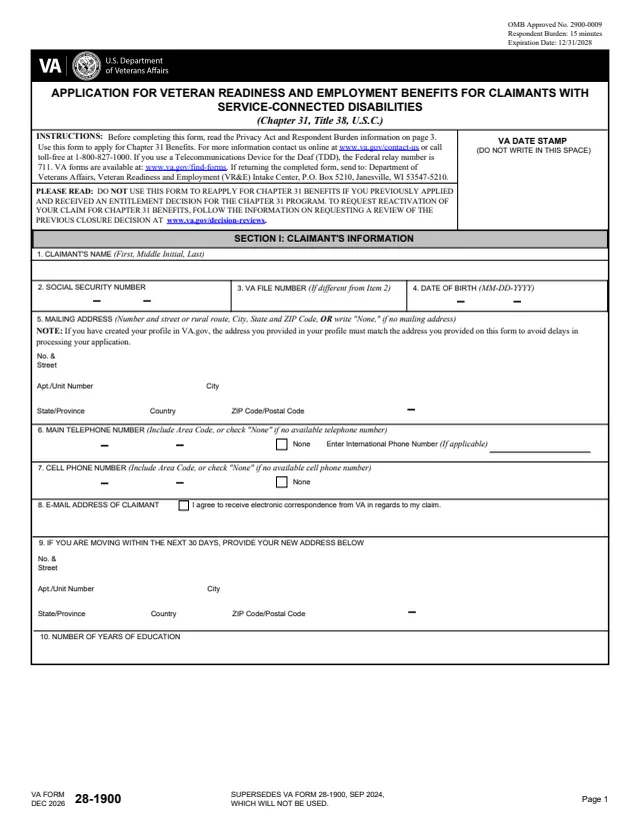 Page 1 of form 28-1900