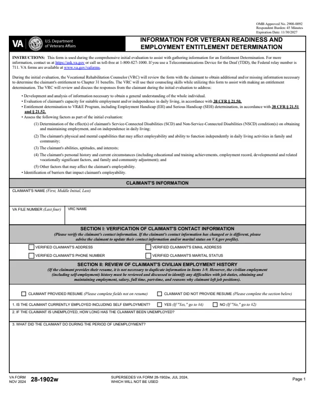 Page 1 of form 28-1902w