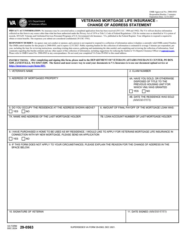Page 1 of form 29-0563