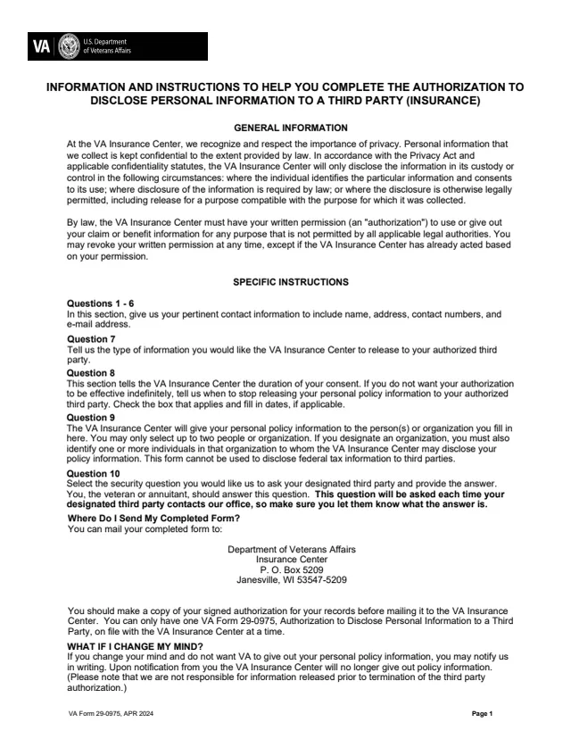 Page 1 of form 29-0975