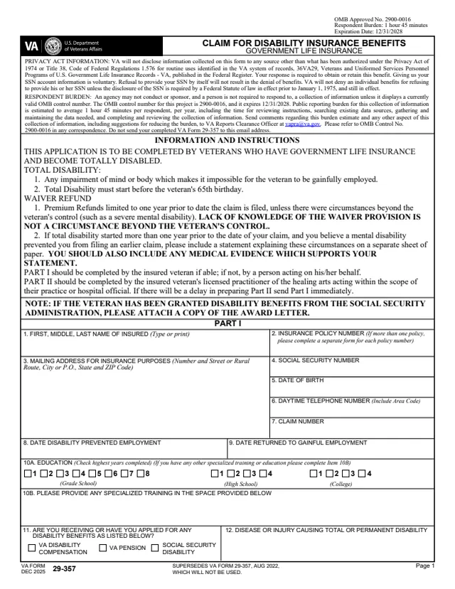 Page 1 of form 29-357