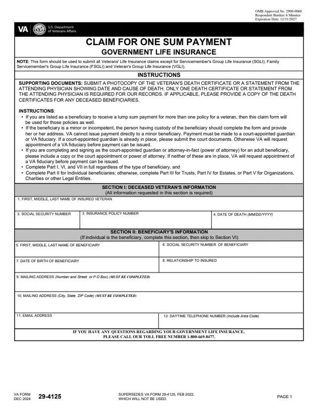 Page 1 of form 29-4125