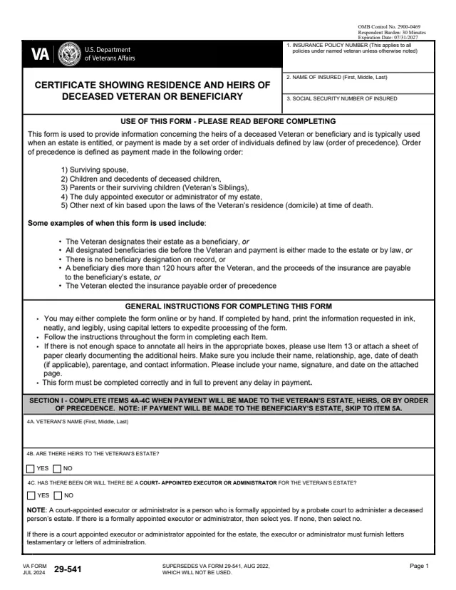 Page 1 of form 29-541