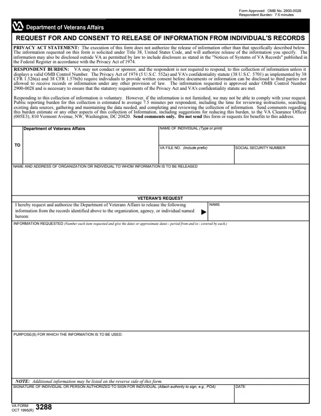 Page 1 of form VA3288