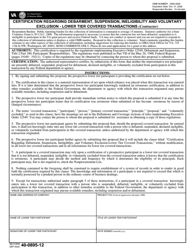 Page 1 of form VA40-0895-12