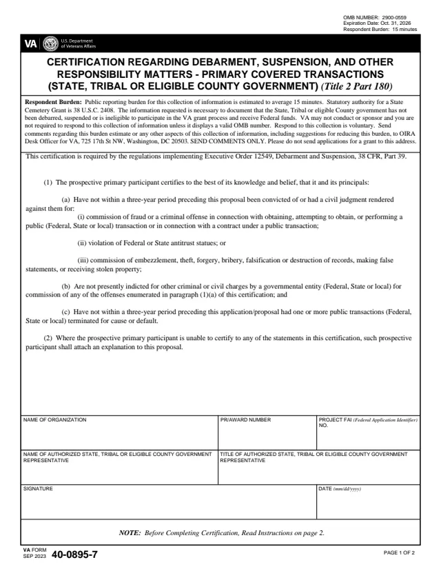 Page 1 of form VA40-0895-7