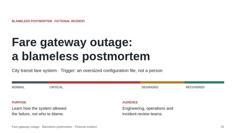 Cover page of the Blameless Postmortem example deck