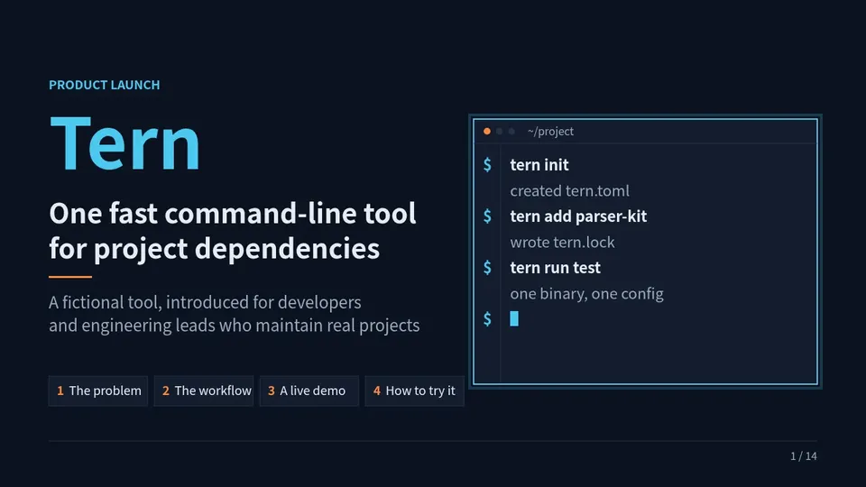 Cover page of the Dark-Tech Launch example deck