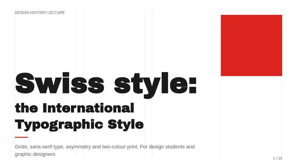 Cover page of the Swiss Typographic example deck
