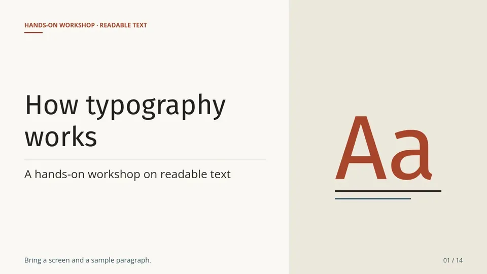 Cover page of the Workshop Teaching · Warm Paper Grid example deck