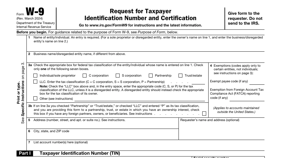 The top of Form W-9 in the original PDF file, enlarged