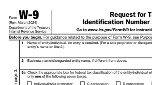 The top of Form W-9 in the original PDF file, enlarged