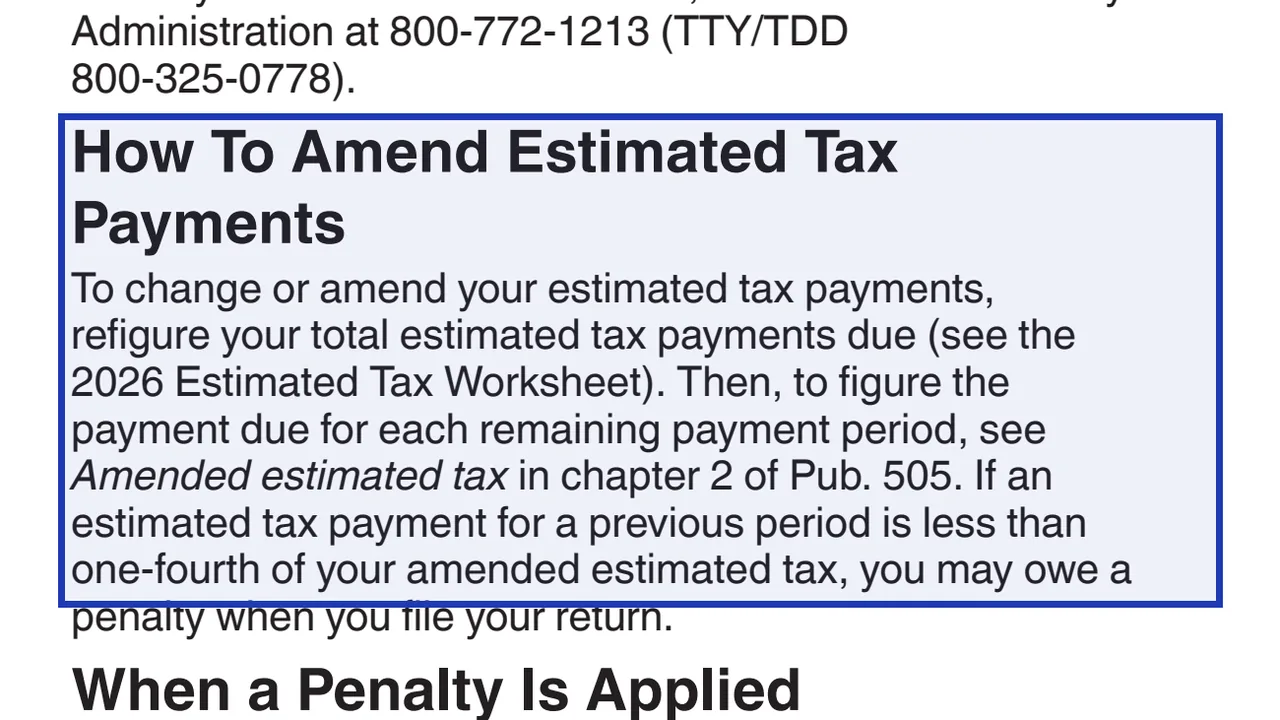 بخش «چگونه پرداخت‌های مالیات تخمینی را اصلاح کنیم» (How To Amend Estimated Tax Payments) در راهنمای فرم 1040-ES