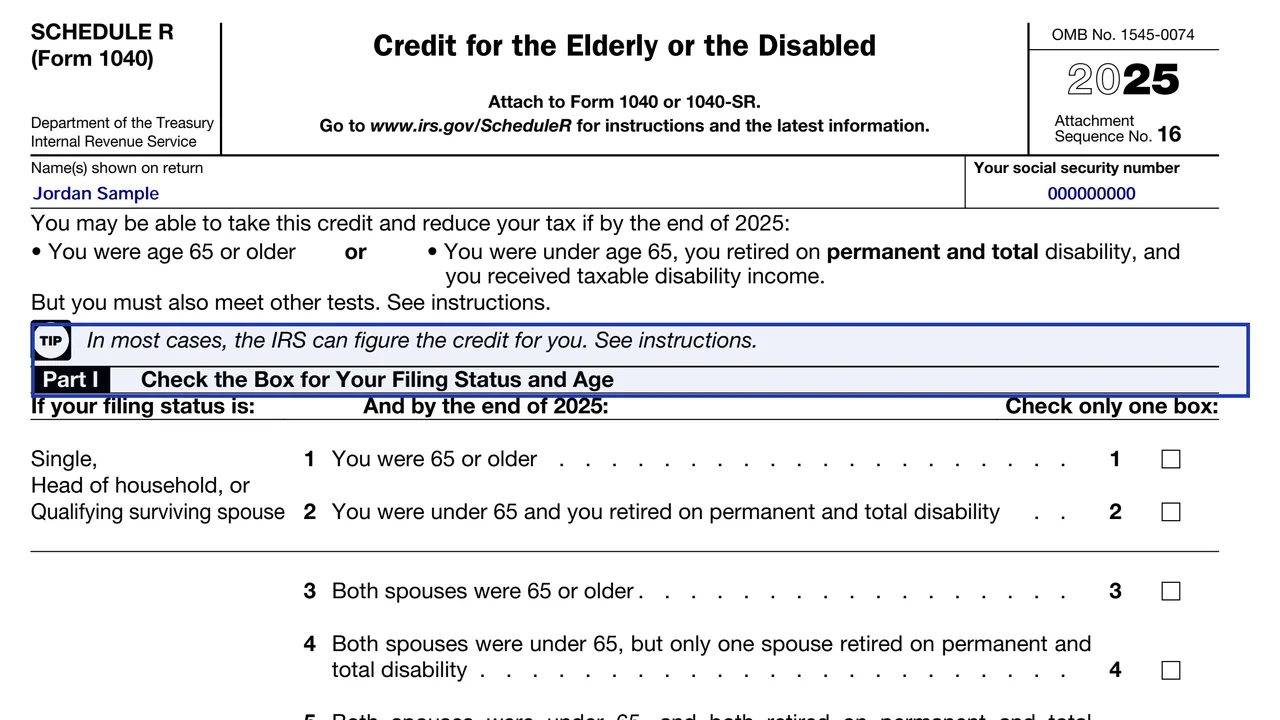Schedule R tip that the IRS can figure the credit for you, above Part I