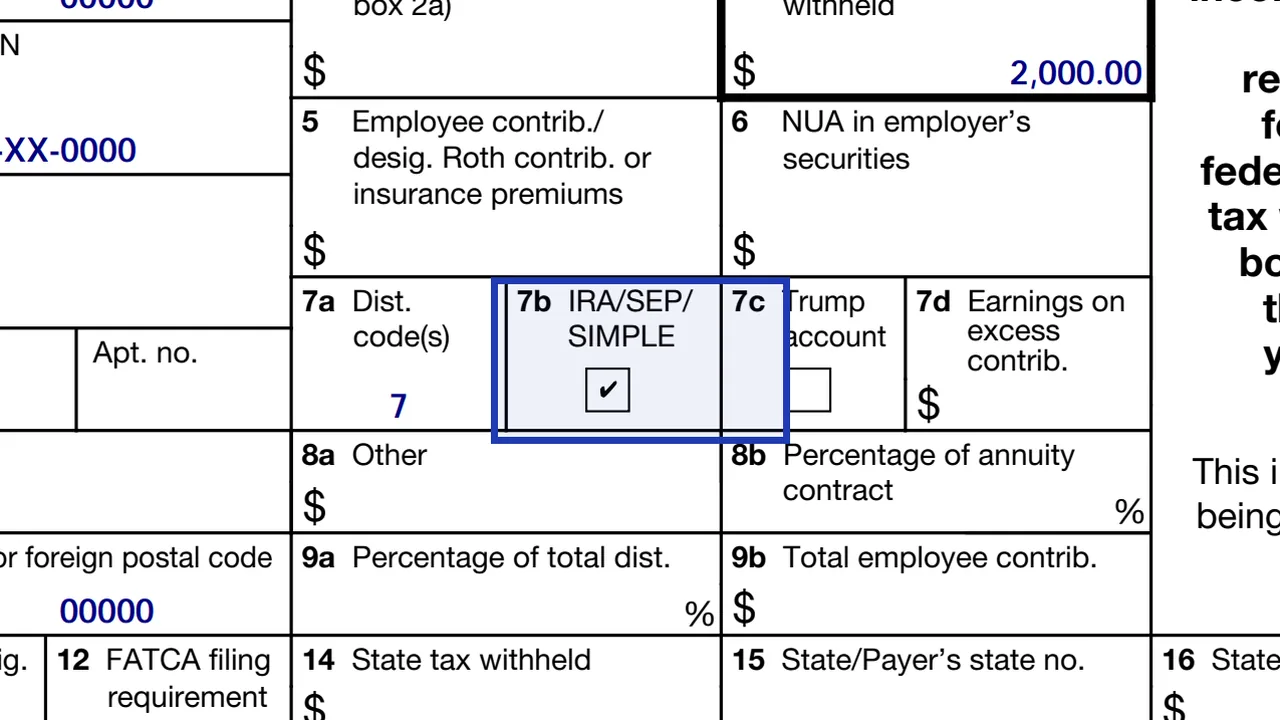 Box 7b of Form 1099-R with the IRA/SEP/SIMPLE box checked
